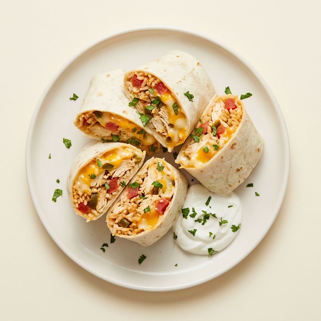 Bevroren kaasachtige kip- & rijstburrito's