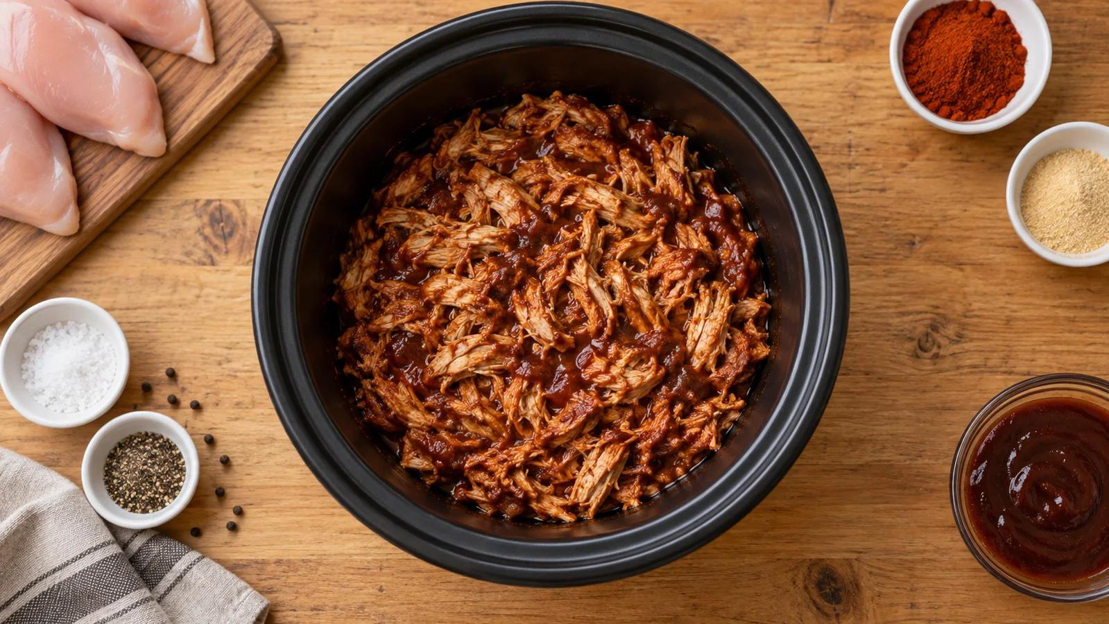 Pulled BBQ-kip uit de slowcooker