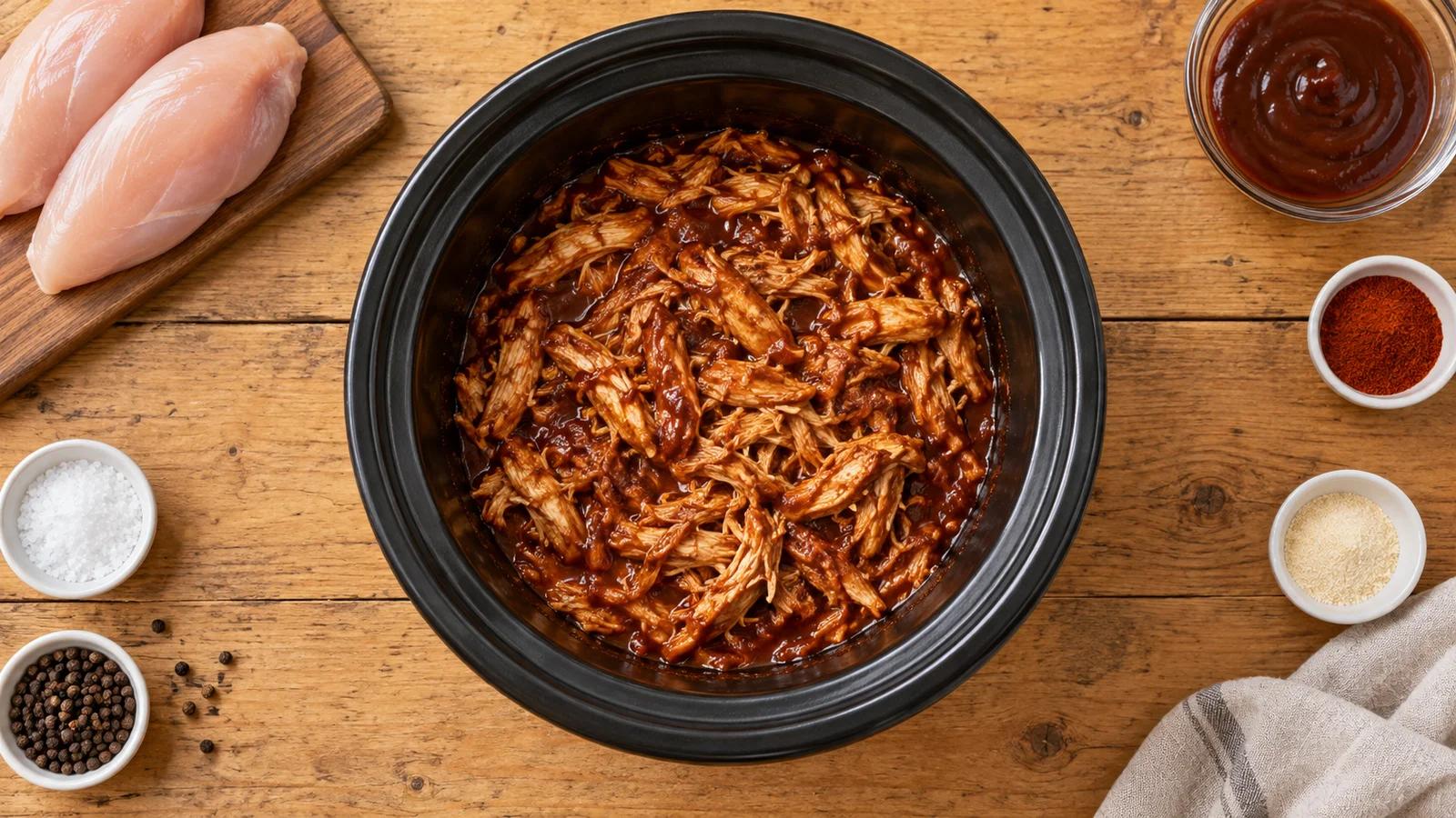 Pulled BBQ-kip uit de slowcooker